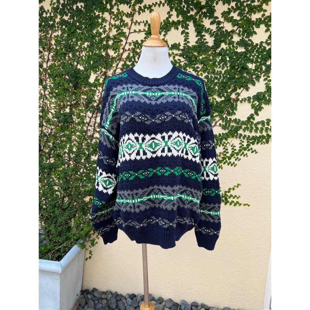 Vintage  90's Gap oversized Cotton Heavy Knit Navy Blue Green sweater Ireland